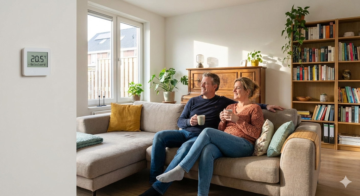koppel in goed geisoleerd huis in de woonkamer